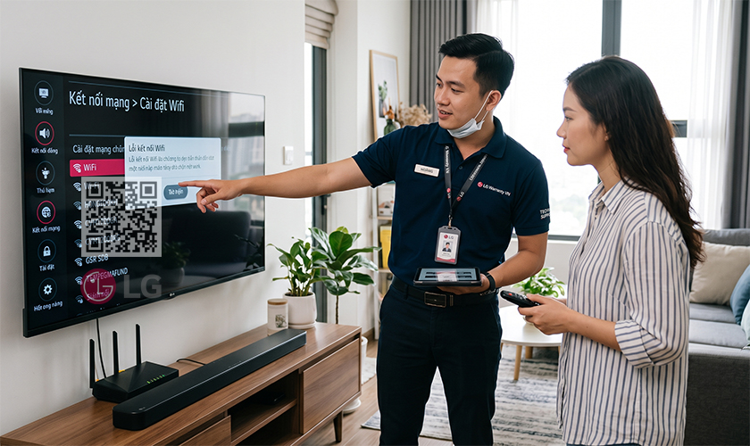 Tivi LG không kết nối được Wifi: 3 Vấn đề & Cách tự xử lý 4 Kỹ thuật viên LG Warranty VN hướng dẫn khách hàng cách sửa lỗi không kết nối Wifi ở tivi LG